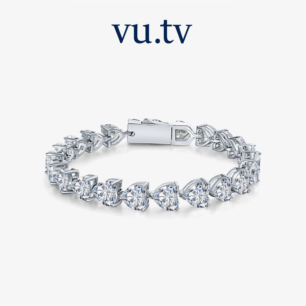 High Carbon Cz Simulated Heart Shaped Diamond Bracelet Sterling Silver 925 Chain Vu Tv